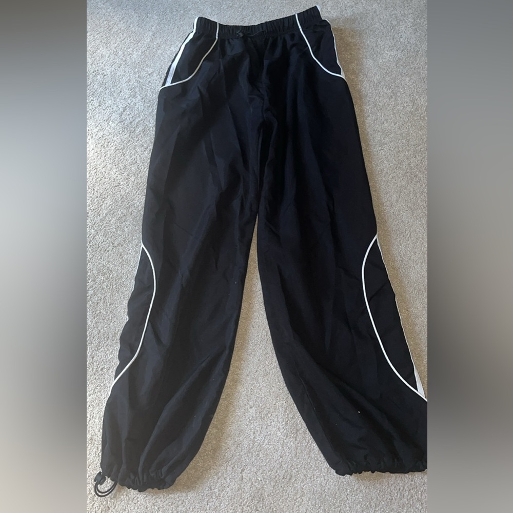 Black Track Pants with White Piping